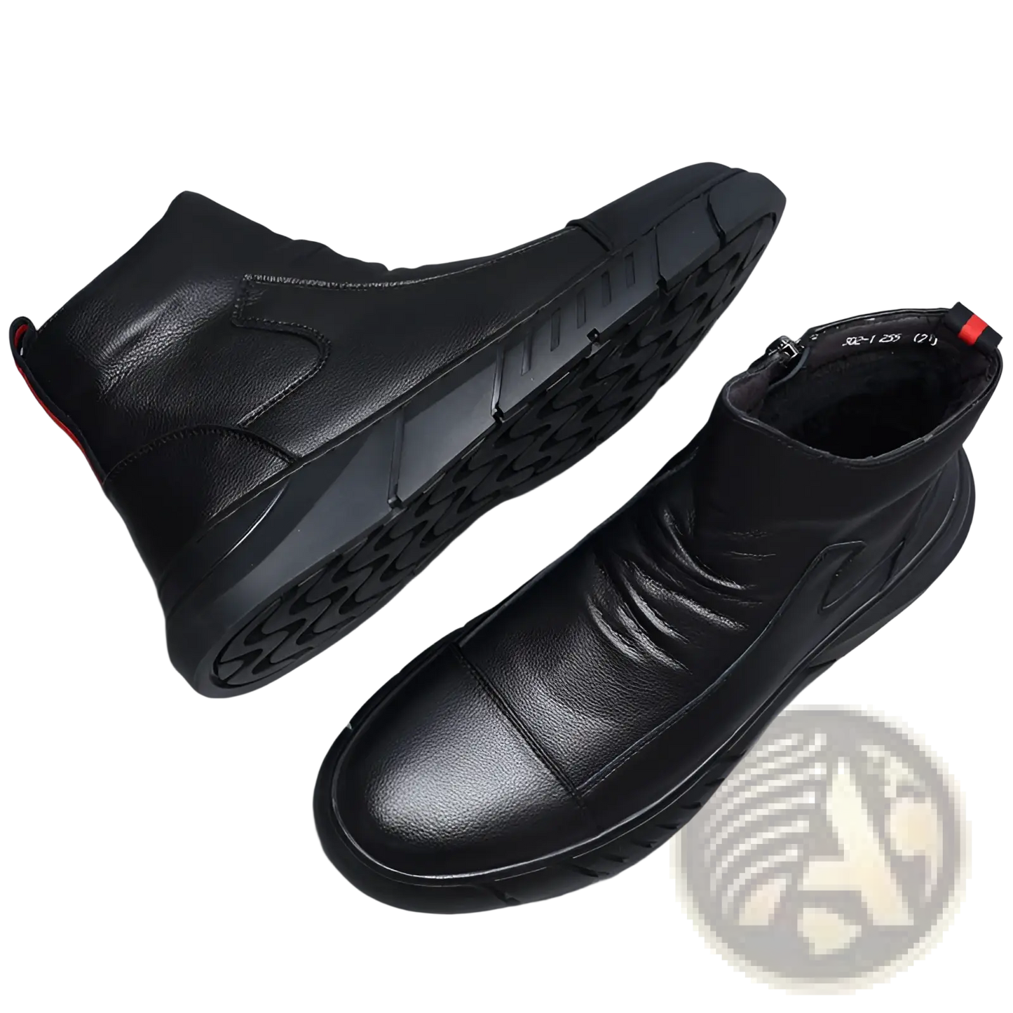 Black Leather High Top Boots with Chunky Sole