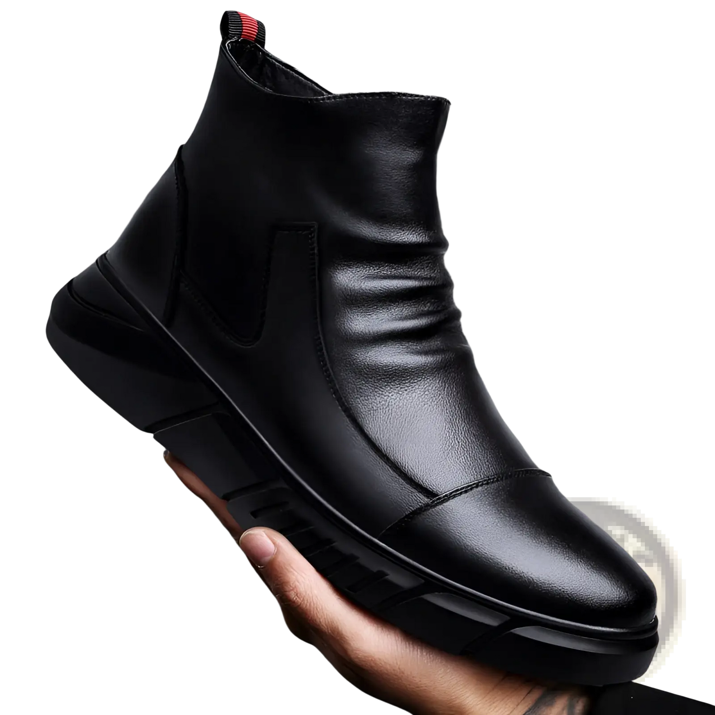Black Leather High Top Boots with Chunky Sole