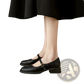 Black Leather Mary Jane Shoes with Block Heel