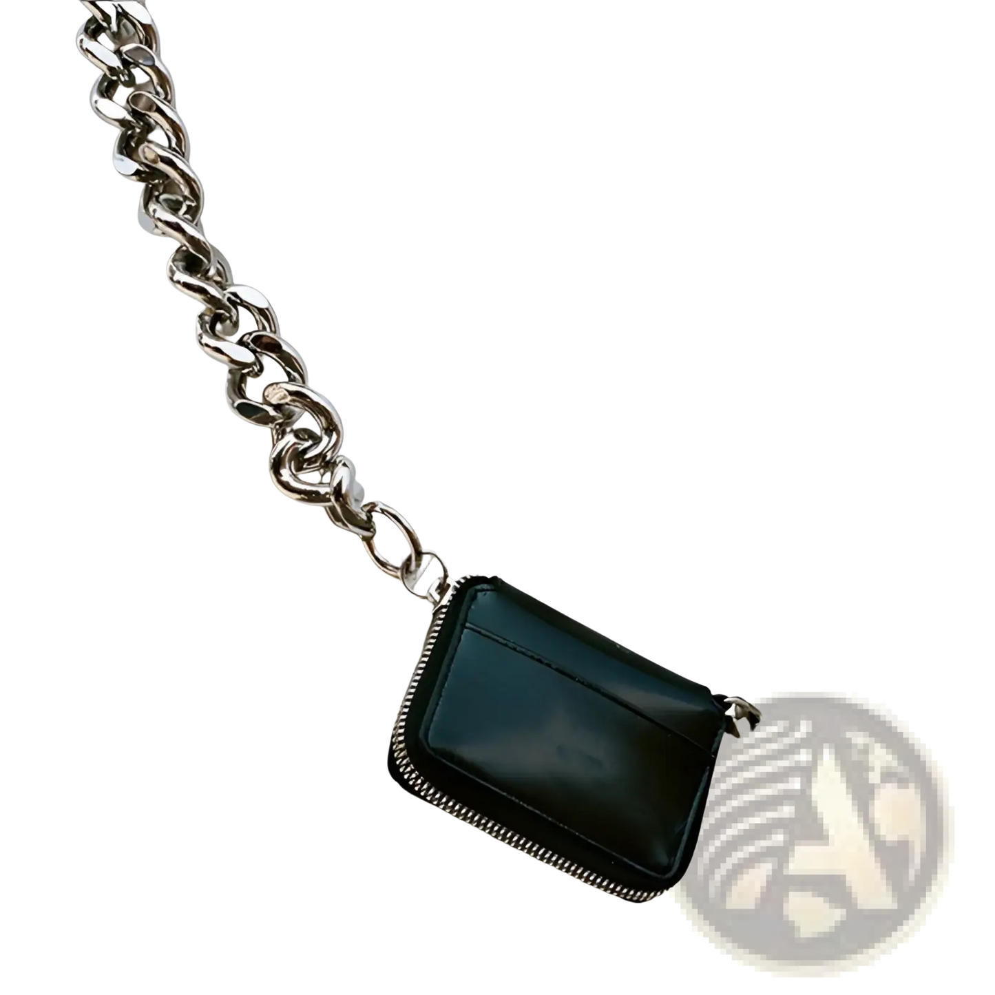 Black Leather Mini Waist Bag with Chunky Chain Strap