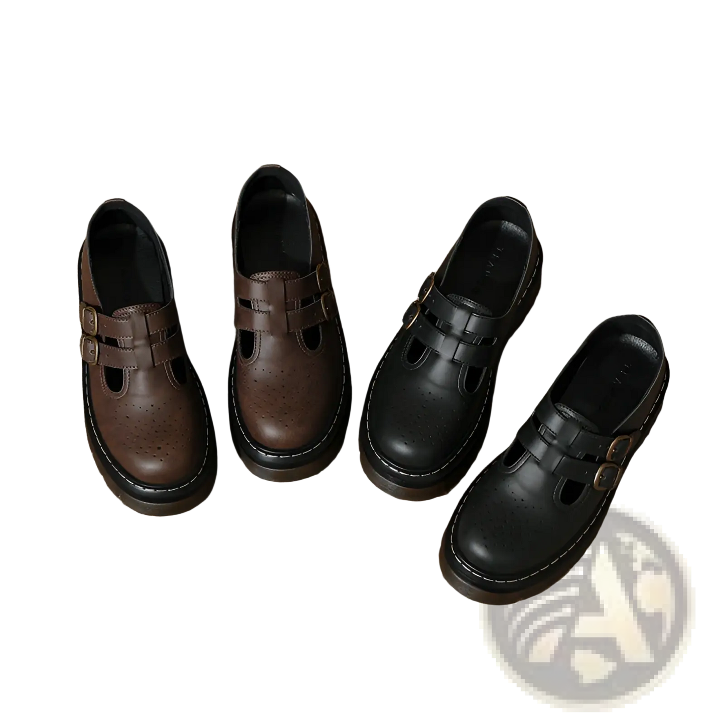 Black Leather Platform Brogue Mary Jane Shoes