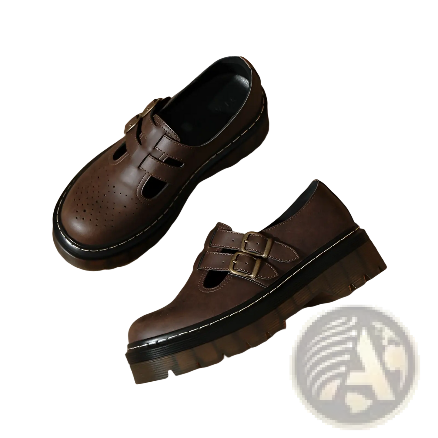 Black Leather Platform Brogue Mary Jane Shoes