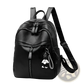 Black Leather School Backpack with Bear Charm