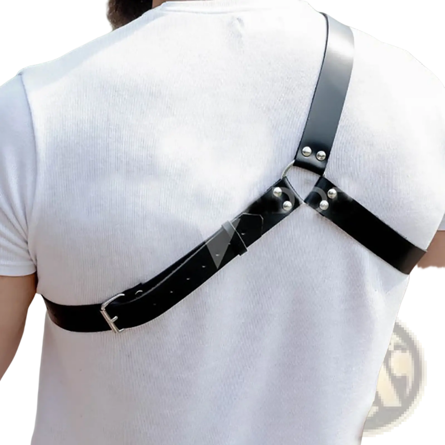 Black Leather Studded Dance Harness with Buckles