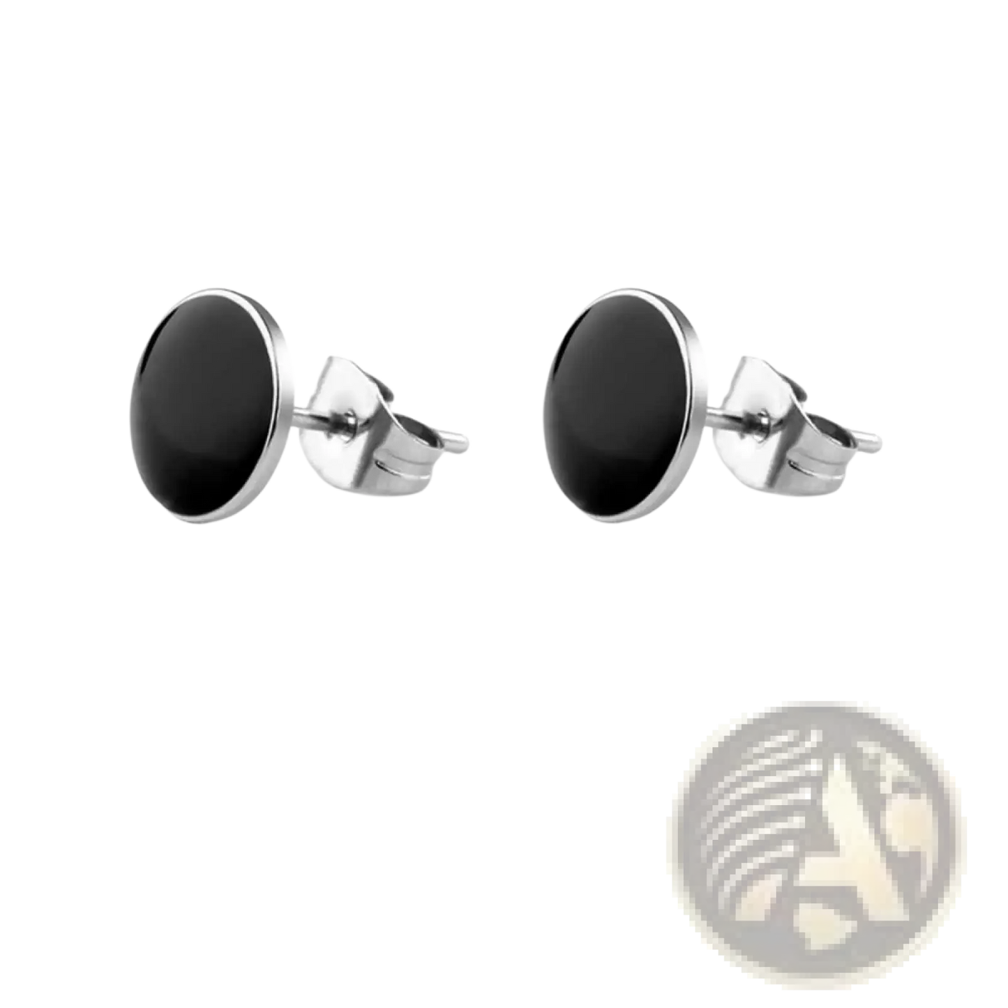 Black Onyx Oval Stud Earrings in Silver Stainless Steel