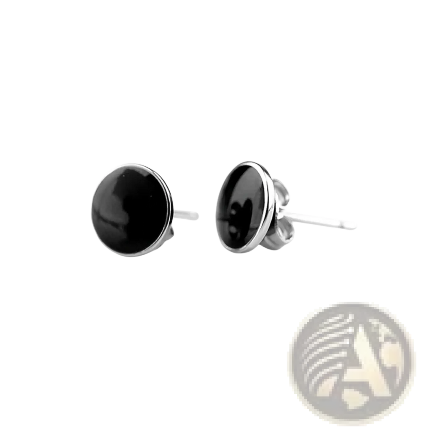 Black Onyx Oval Stud Earrings in Silver Stainless Steel