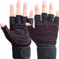Black and Red Mesh Weightlifting Gloves with Wrist Straps