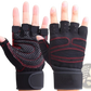 Black and Red Mesh Weightlifting Gloves with Wrist Straps