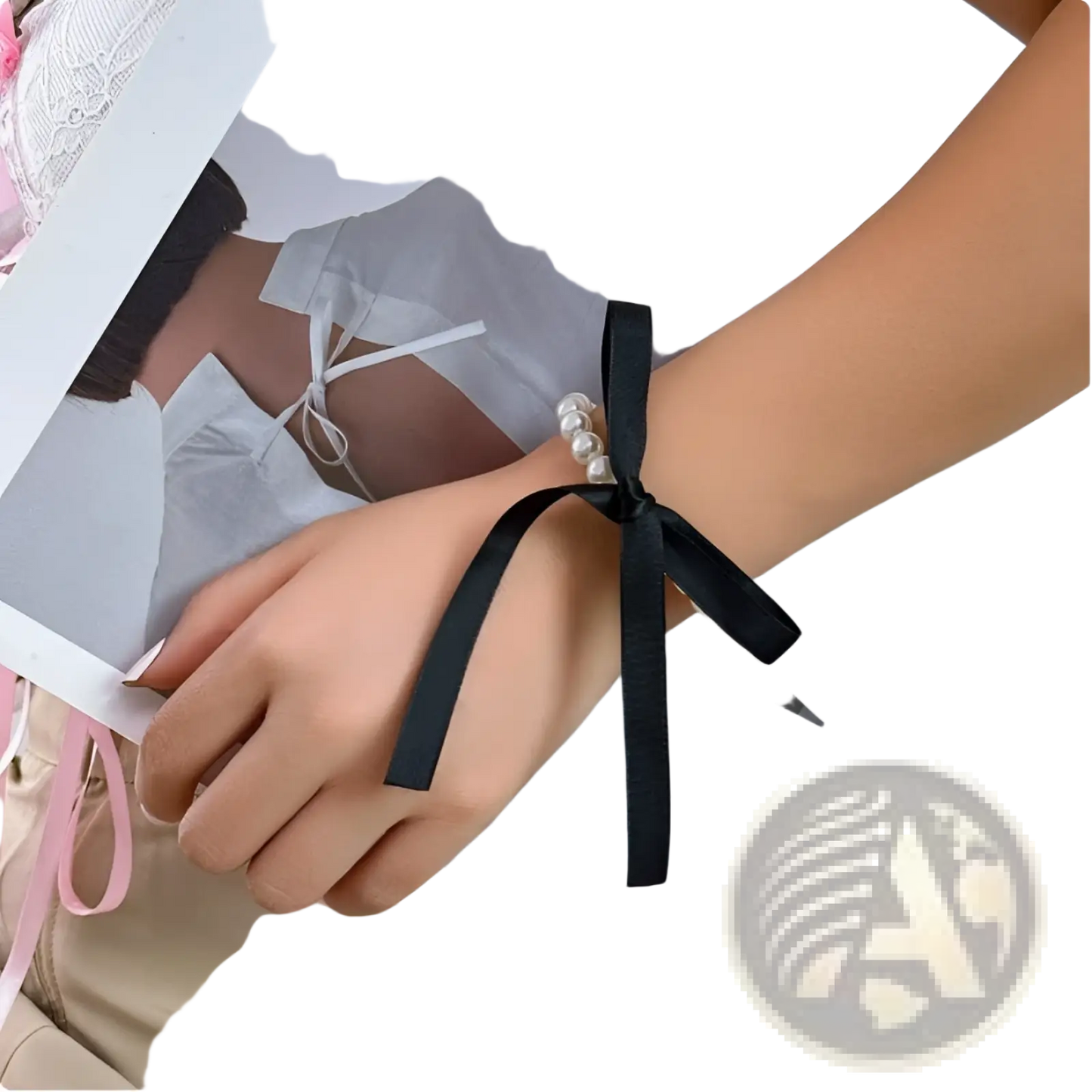 Black Satin and Pearl Ribbon Choker Bow Jewelry Set