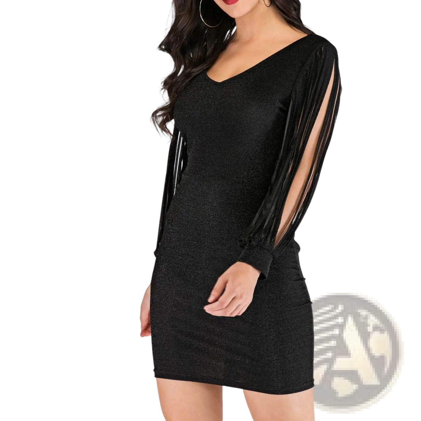 Black Sequin Tassel Sleeve Mini Dress