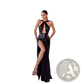 Black Sequined Halter Neck Evening Gown with High Slit
