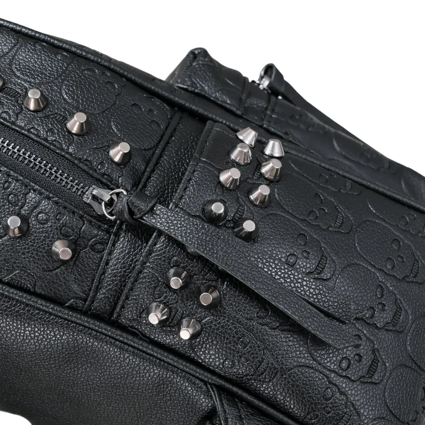 Black Studded Skull Leather Commute Backpack