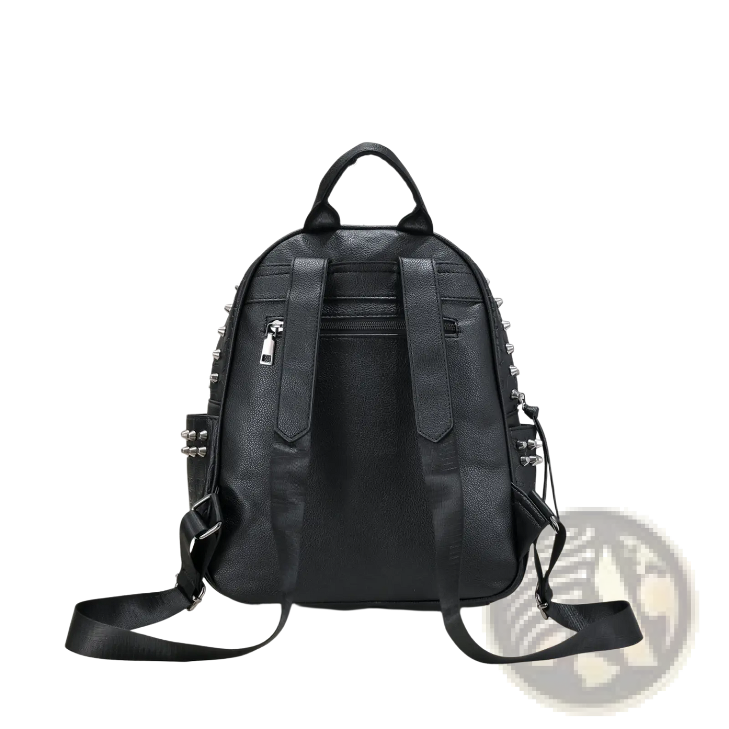 Black Studded Skull Leather Commute Backpack