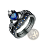 Black Titanium Blue Heart Sapphire Claddagh Wedding Ring Set