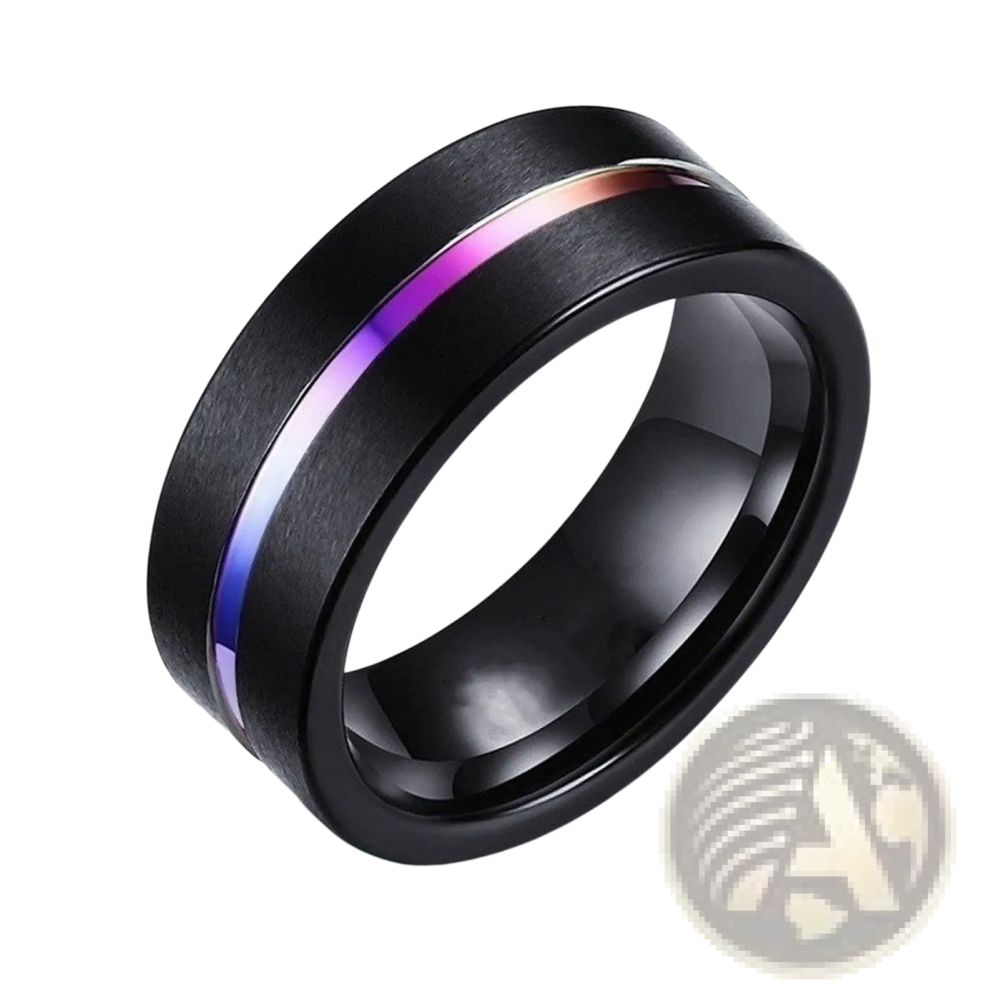 Black Tungsten and Purple Gemstone Wedding Band Set