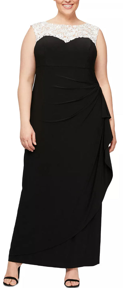 Alex Evenings Women's Plus Ruched Ruffled Gown Black Size 22W