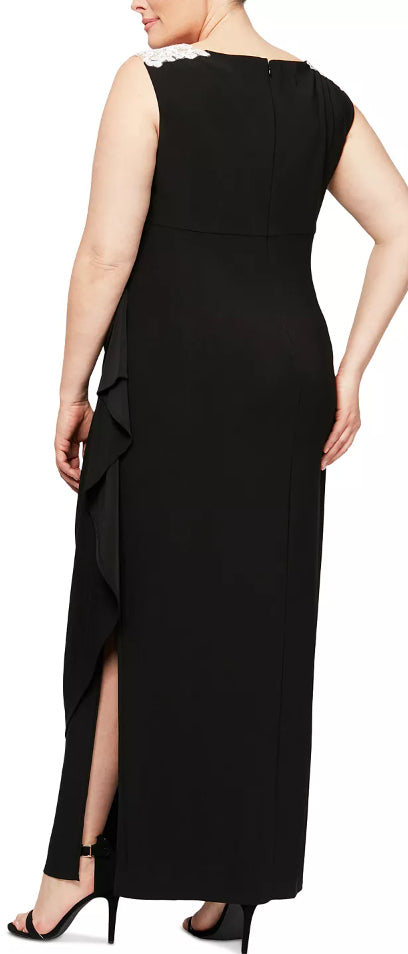 Alex Evenings Women's Plus Ruched Ruffled Gown Black Size 22W