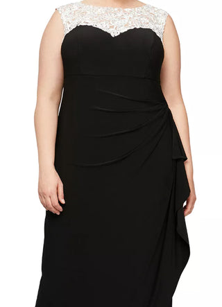 Alex Evenings Women's Plus Ruched Ruffled Gown Black Size 22W