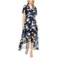 Jessica Howard Women's Floral-Print Faux-Wrap Maxi Dress Blue Size 14