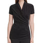 Charter Club Women's Printed V-Neck Top Black Size Medium
