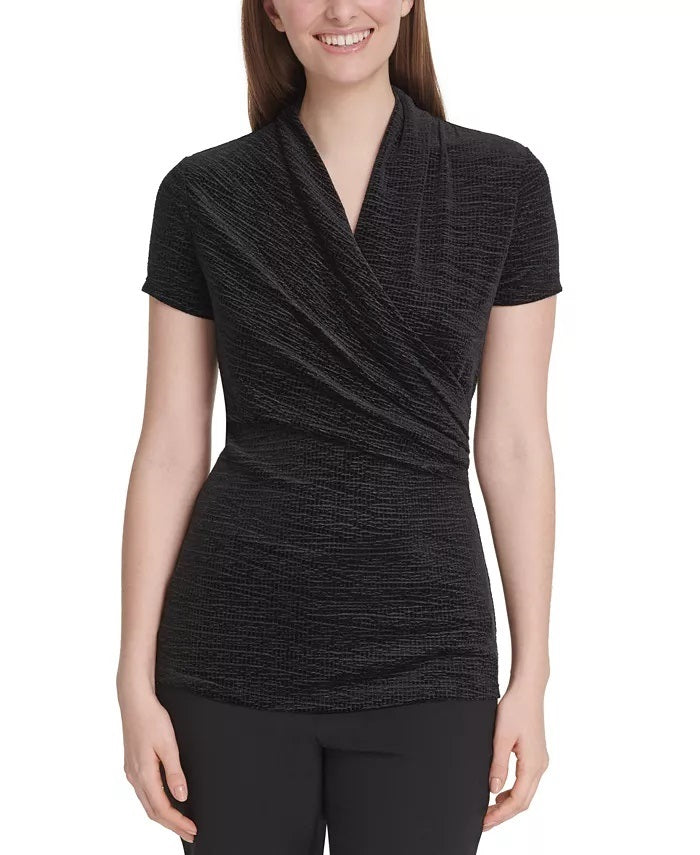 Charter Club Women's Printed V-Neck Top Black Size Medium