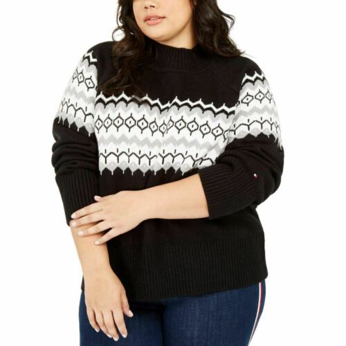 Tommy Hilfiger Women's Plus Size Fair Isle Mock-Neck Sweater Black Size 3X