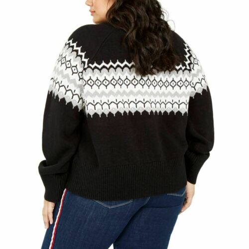 Tommy Hilfiger Women's Plus Size Fair Isle Mock-Neck Sweater Black Size 3X