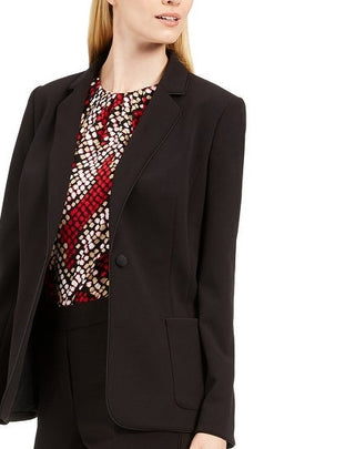 Calvin Klein Women's Piped-Trim Tuxedo Blazer Black Size 10