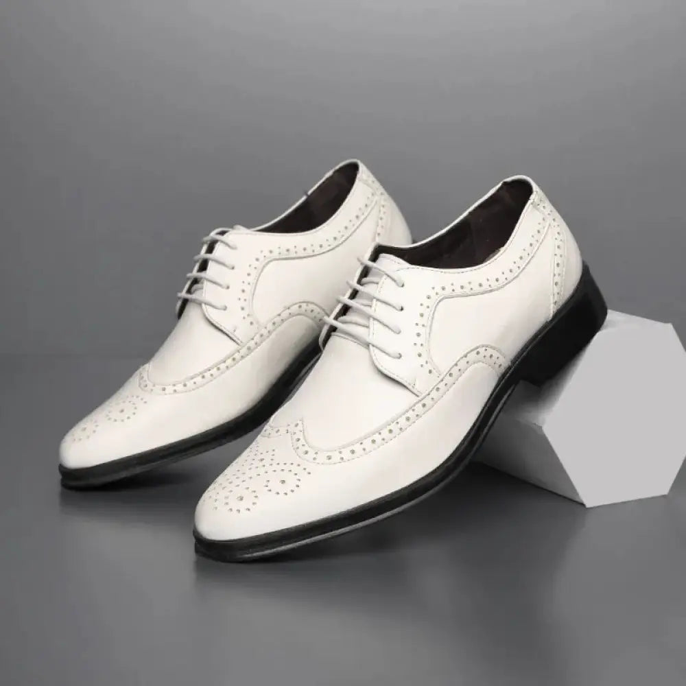 Men's Block Carved Leather Brogue Oxford Shoes