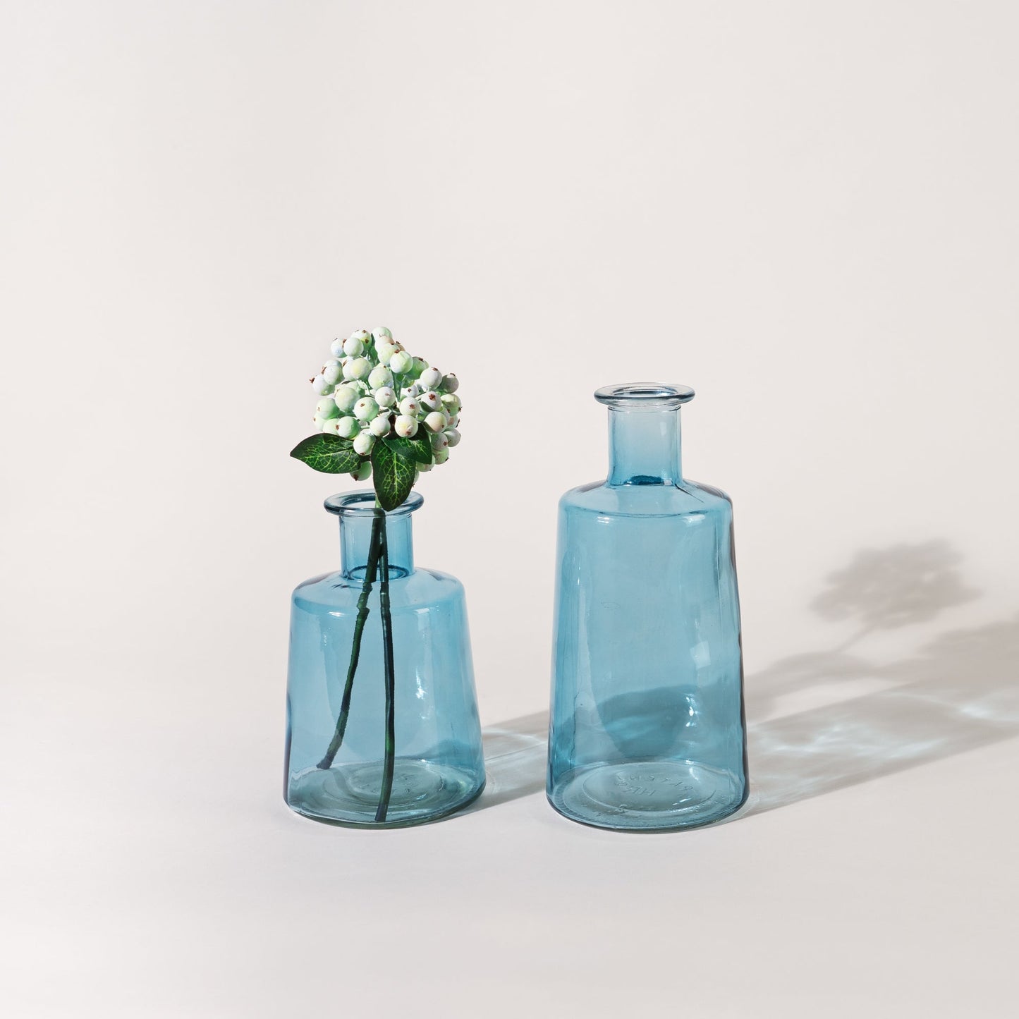 Blue glass tapered bottle vase (set of 2)