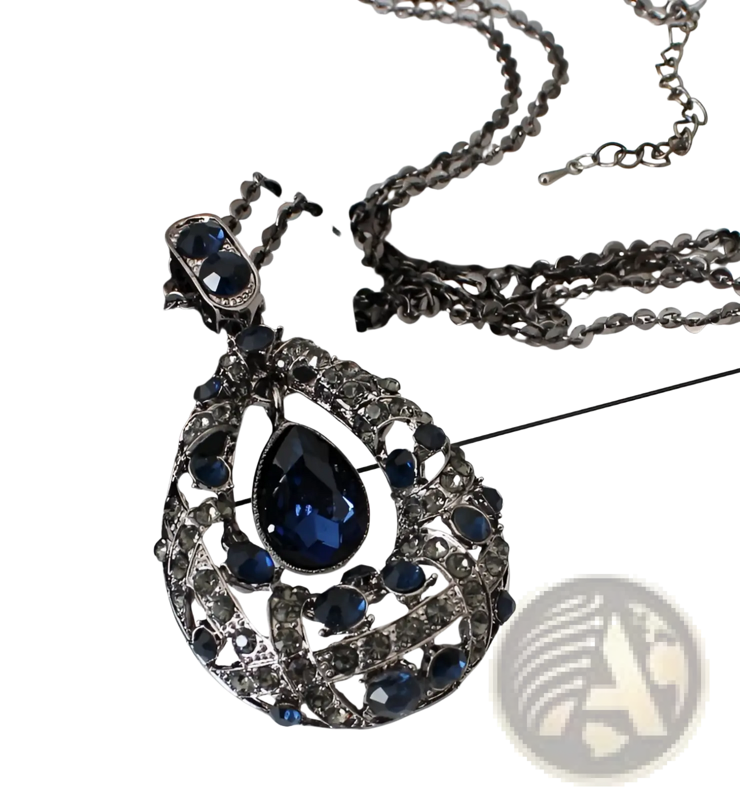 Blue Teardrop Filigree Pendant Korean Style Sweater Chain