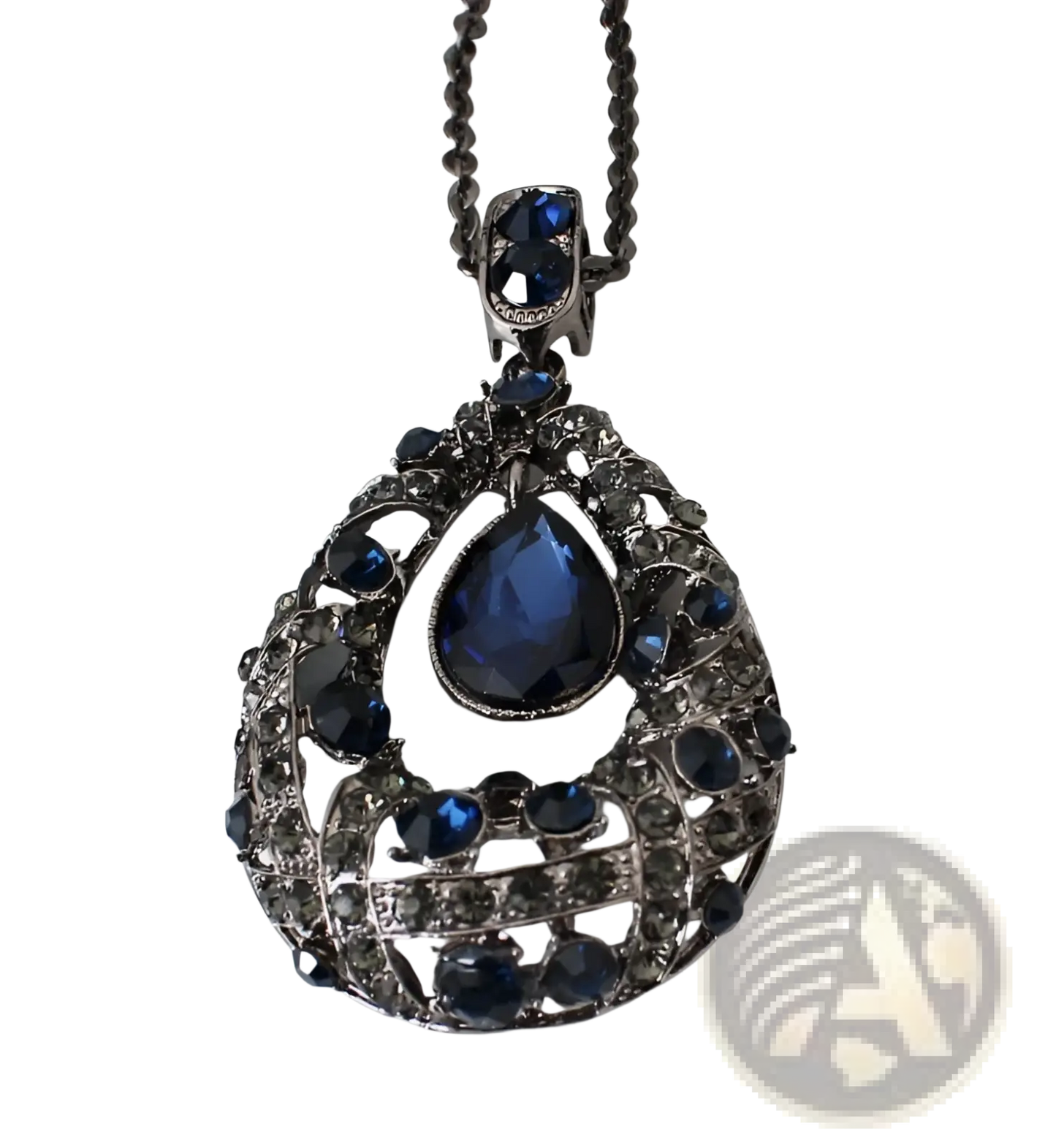 Blue Teardrop Filigree Pendant Korean Style Sweater Chain