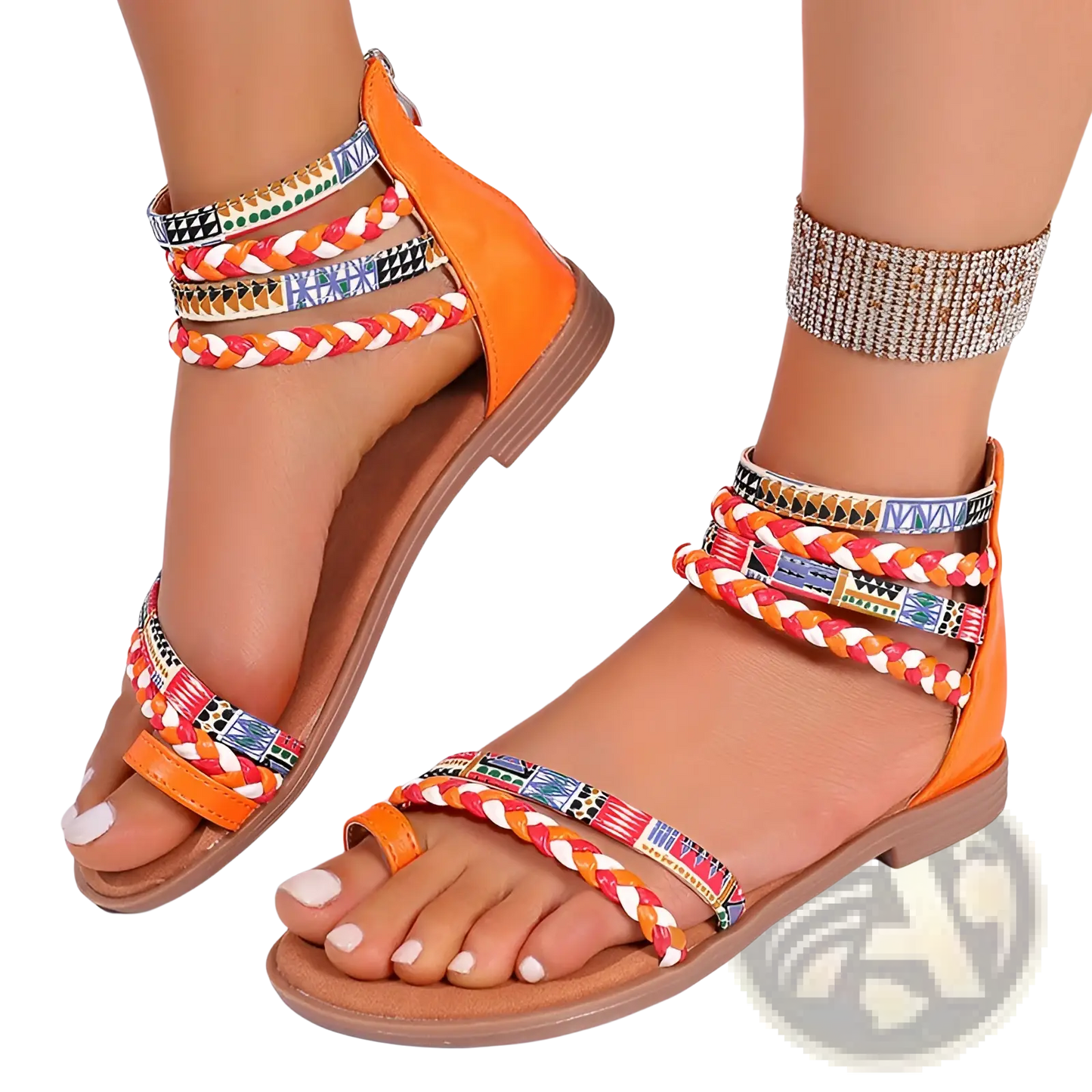Bohemian Ethnic Braided Ankle Strap Flat Sandals