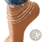 Bohemian Gold Heart and Leaf Layered Anklet Set