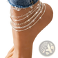 Bohemian Gold Heart and Leaf Layered Anklet Set