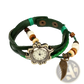 Bohemian Green Braided Leather Angel Wing Watch