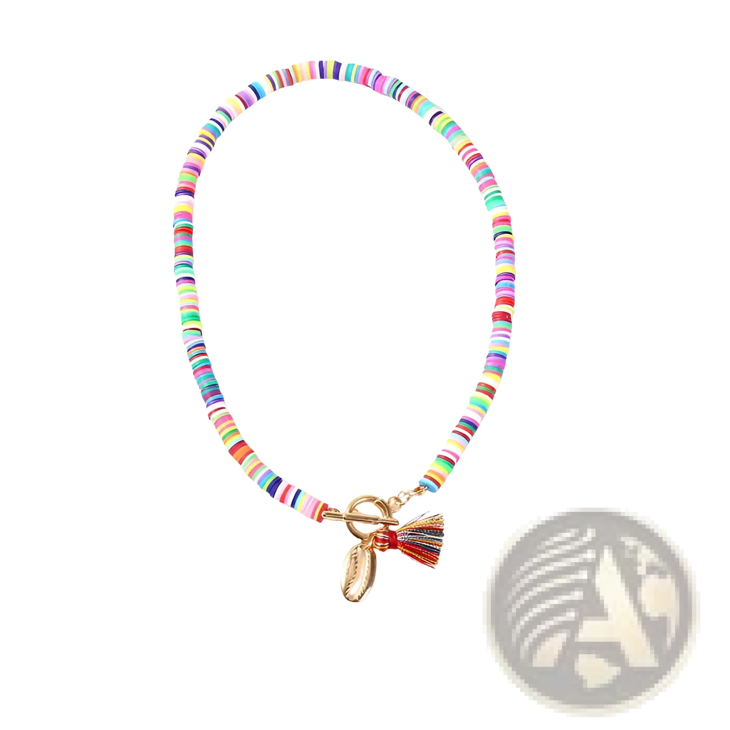 Bohemian Rainbow Beaded Choker with Shell and Tassel Charms