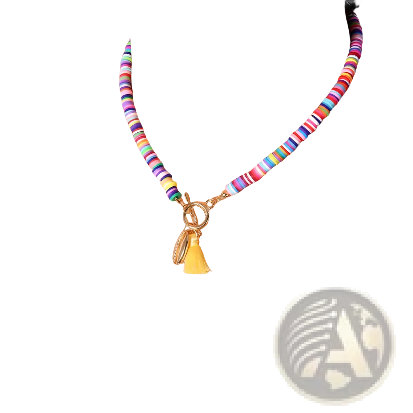 Bohemian Rainbow Beaded Choker with Shell and Tassel Charms