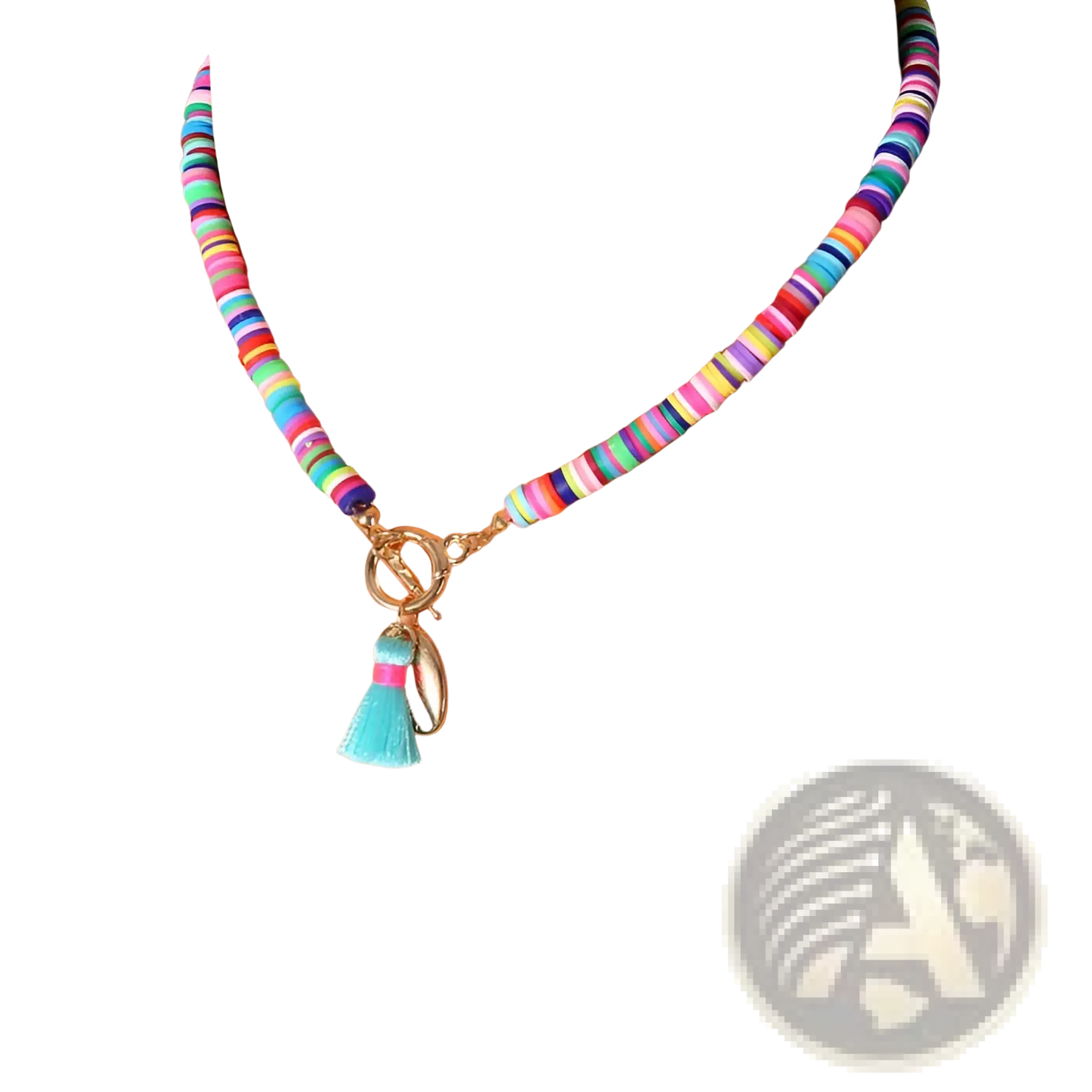 Bohemian Rainbow Beaded Choker with Shell and Tassel Charms