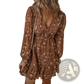 Bohemian Rust Floral Tiered Mini Dress with Puff Sleeves