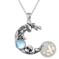 Bohemian Silver Mushroom and Moonstone Crescent Necklace