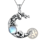 Bohemian Silver Mushroom and Moonstone Crescent Necklace