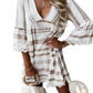 Boho Geometric V-neck Lace Trim Mini Dress
