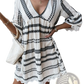 Boho Geometric V-neck Lace Trim Mini Dress
