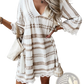 Boho Geometric V-neck Lace Trim Mini Dress
