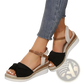 Bow Wedge Sandals with Woven Rope Sole and Buckle Strap
