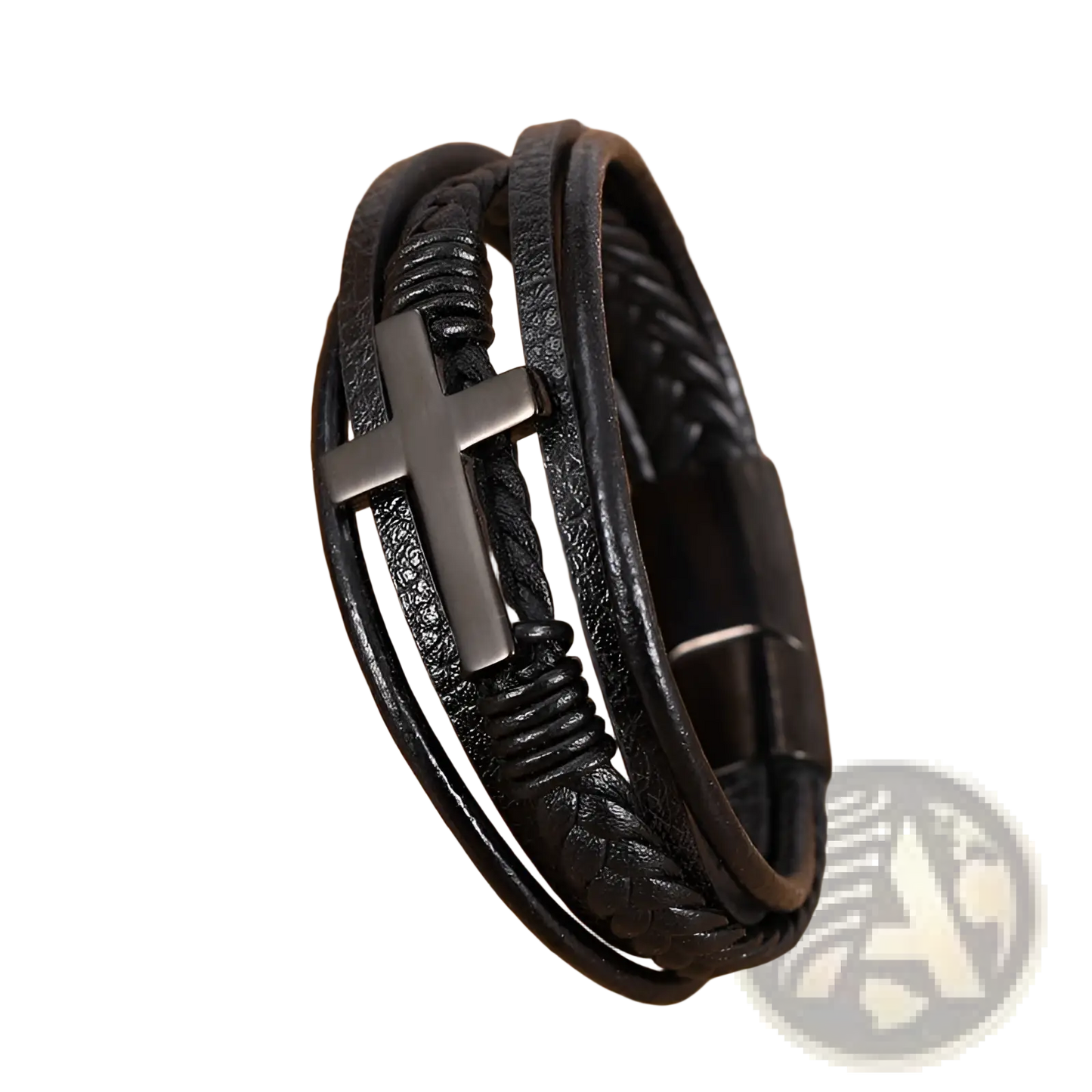 Braided Multi-strand Leather Cross Bracelet with Magnetic Clasp
