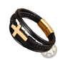 Braided Multi-strand Leather Cross Bracelet with Magnetic Clasp