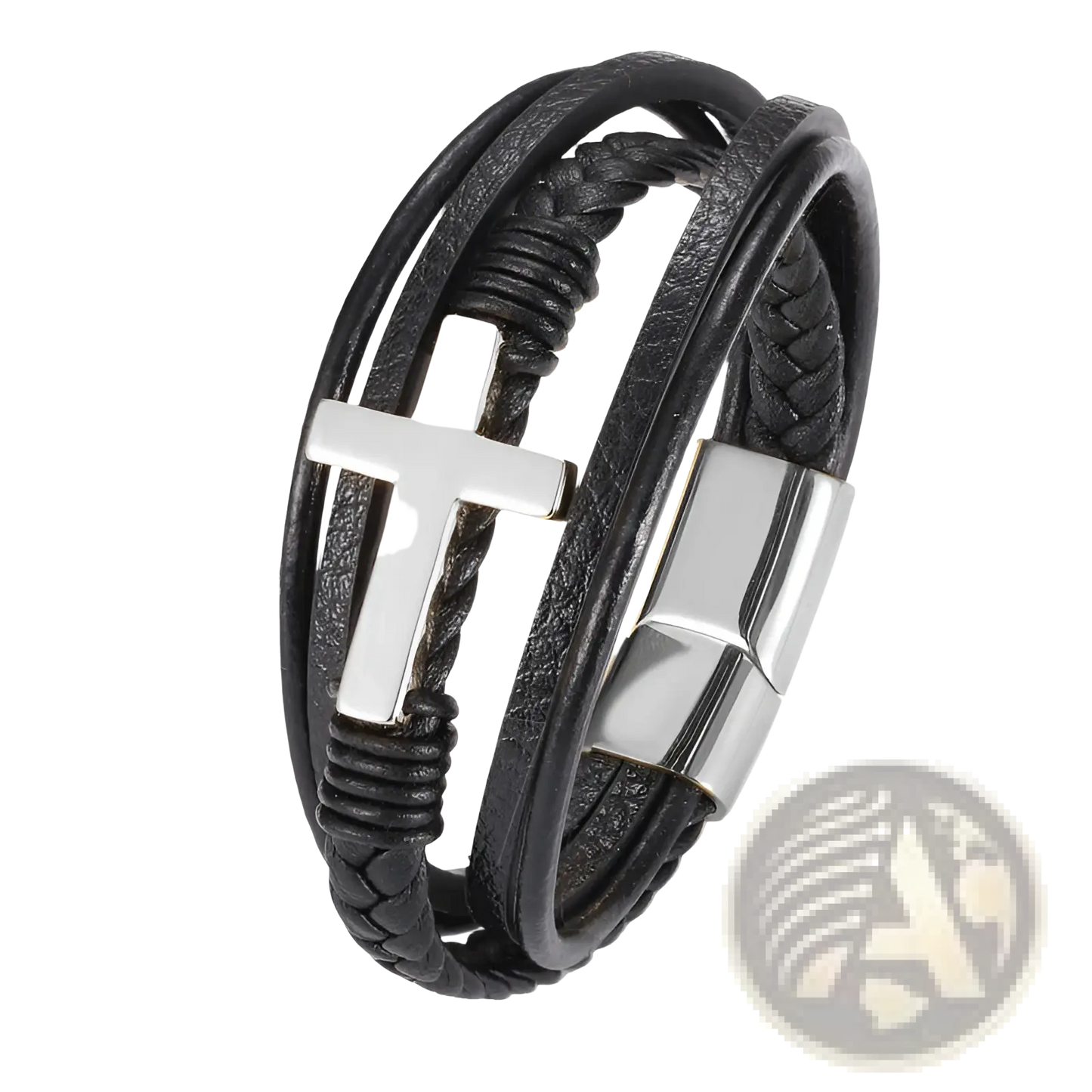Braided Multi-strand Leather Cross Bracelet with Magnetic Clasp