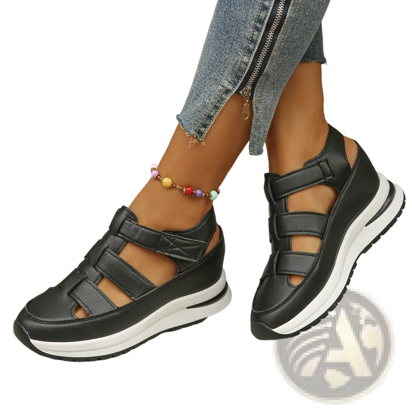 Breathable Hollow Wedge Platform Sandals with Velcro Straps